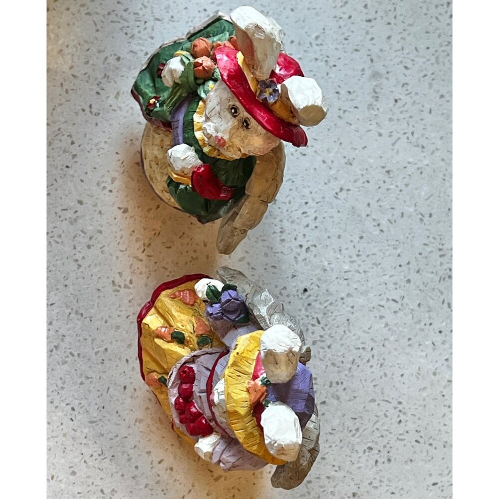 Two Bunny Garden Angel Figurines With Hats & Dresses Hand-Painted Decor - Picture 11 of 12